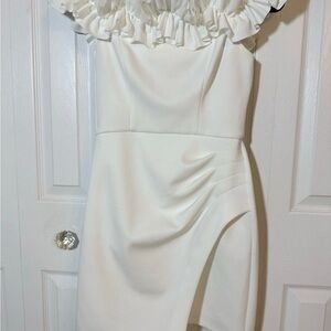 Chic Asymmetrical White Dress with Ruffle Detail